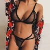Sexy lingerie for women mesh transparent straps bra panties three point set