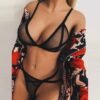 Sexy lingerie for women mesh transparent straps bra panties three point set